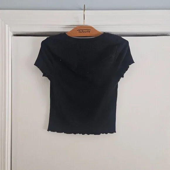 Aeropostale Seriously Soft Ribbed Cropped Shrunken Black Medium Tee - Picture 2 of 7